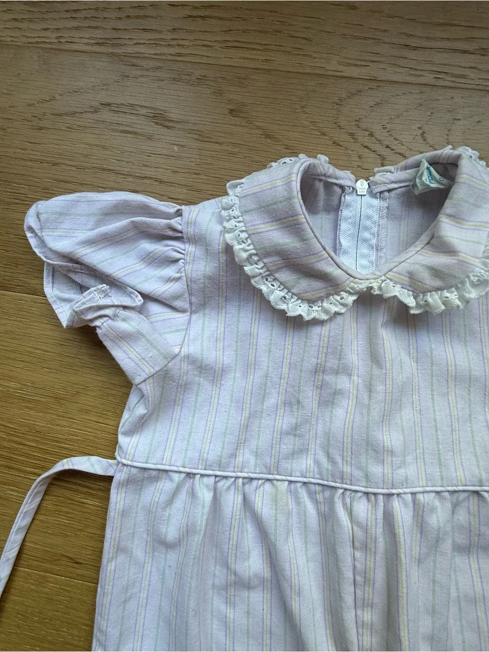 Vintage “By Thomas”  Baby Girl Romper – Pink Stripe Ruffle Collar 18 months
